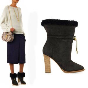 CHLOE ANKLE BOOTS DRAWSTRING SHEEPSKIN FOLD OVER BOOTIES sz 40 9.5